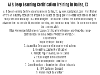 AI & Deep Learning Certification Training in Dallas, TX
