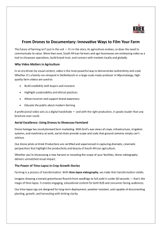 From Drones to Documentary: Innovative Ways to Film Your Farm