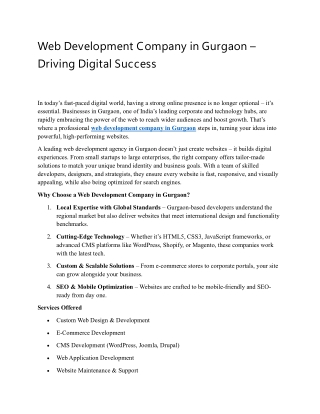 Web Development Company in Gurgaon – Driving Digital Success