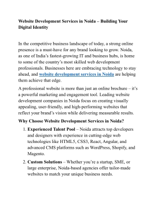 Website Development Services in Noida – Building Your Digital Identity