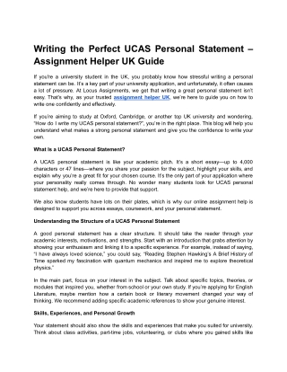 Writing the Perfect UCAS Personal Statement – Assignment Helper UK Guide