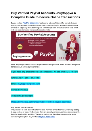 Buy Verified PayPal Accounts –buytoppva A Complete Guide to Secure Online Transactions