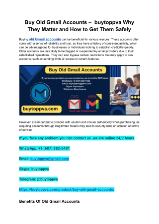 Buy Old Gmail Accounts –  buytoppva Why They Matter and How to Get Them Safely