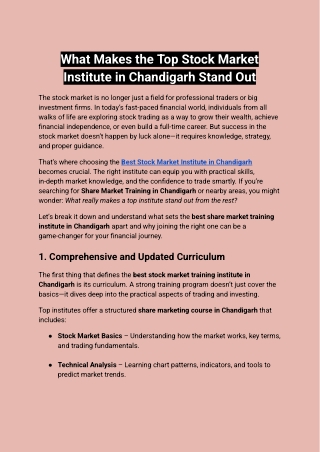 What Makes the Top Stock Market Institute in Chandigarh Stand Out