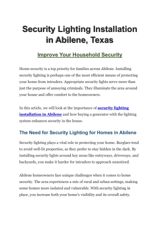 Security Lighting Installation in Abilene - Improve Your Household Security