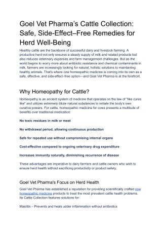 Goel Vet Pharma’s Cattle Collection: Safe, Side-Effect–Free Remedies for Herd We