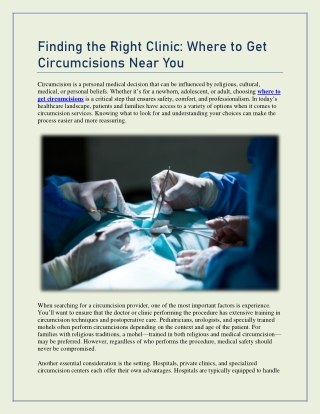 Finding the Right Clinic: Where to Get Circumcisions Near You