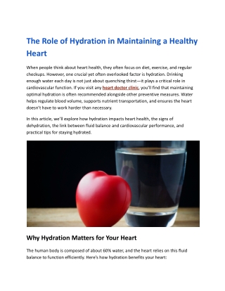 The Role of Hydration in Maintaining a Healthy Heart