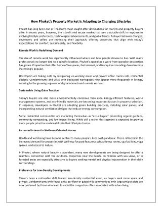 How Phuket’s Property Market Is Adapting to Changing Lifestyles