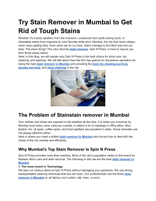 Try Stain Remover in Mumbai to Get Rid of Tough Stains