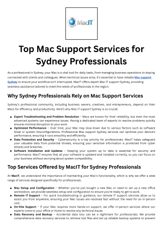 Top Mac Support Services for Sydney Professionals