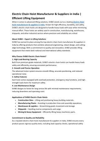 electric chain hoist manufacturer & suppliers in India