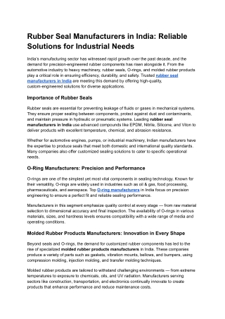 Rubber Seal Manufacturers in India_ Reliable Solutions for Industrial Needs