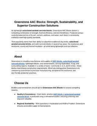 Greenstone AAC Blocks: Strength, Sustainability, and Superior Construction Solut