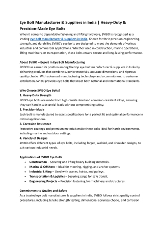 eye bolt manufacturer & suppliers in India