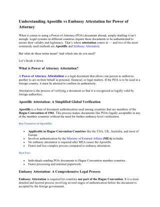 Understanding Apostille vs Embassy Attestation for Power of Attorney