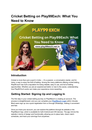 Cricket Betting on Play99Exch What You Need to Know
