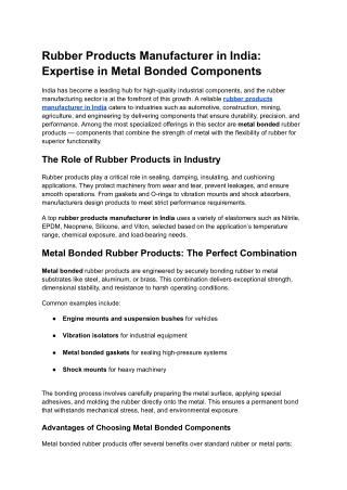 Rubber Products Manufacturer in India_ Expertise in Metal Bonded Components