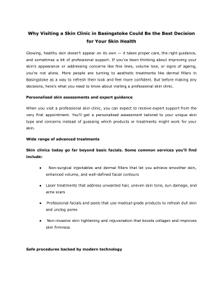 Why Visiting a Skin Clinic in Basingstoke Could Be the Best Decision for Your Skin Health