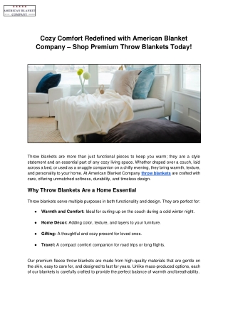 Cozy Comfort Redefined with American Blanket Company – Shop Premium Throw Blankets Today!