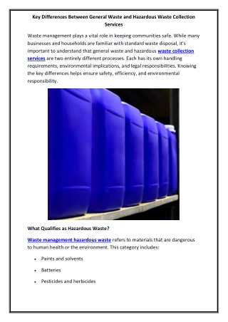 Key Differences Between General Waste and Hazardous Waste Collection Services