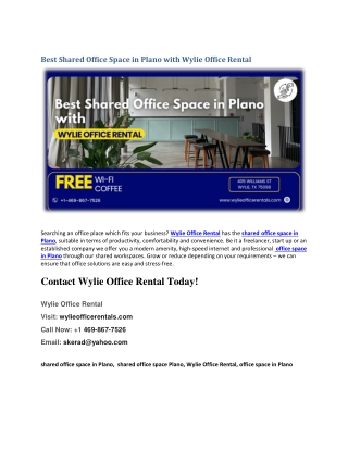 Best Shared Office Space in Plano with Wylie Office Rental