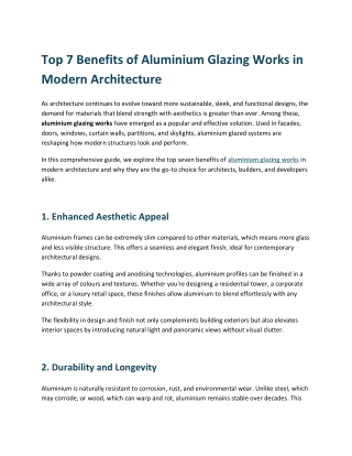 Top 7 Benefits of Aluminium Glazing Works in Modern Architecture