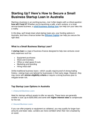 Starting Up Here’s How to Secure a Small Business Startup Loan in Australia