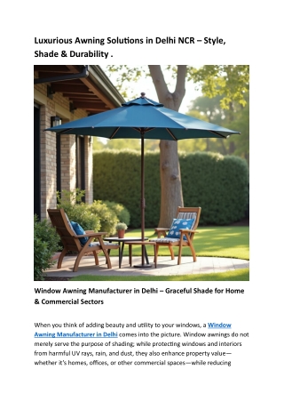 Luxurious Awning Solutions in Delhi NCR