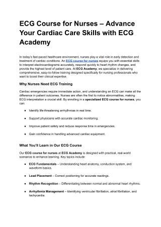ECG Course for Nurses – Advance Your Cardiac Care Skills with ECG Academy