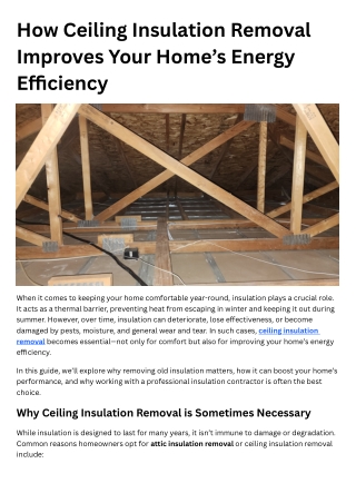 How Ceiling Insulation Removal Improves Your Home’s Energy Efficiency