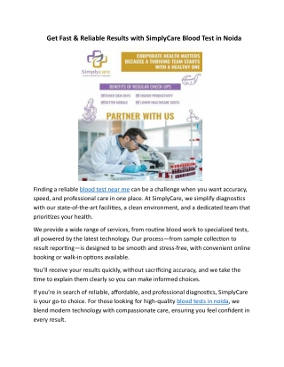 Get Fast & Reliable Results with SimplyCare Blood Test in Noida