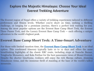 Explore the Majestic Himalayas Choose Your Ideal Everest Trekking Adventure