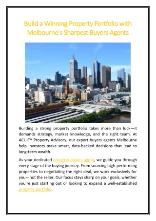 Build a Winning Property Portfolio with Melbourne’s Sharpest Buyers Agents