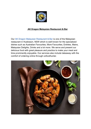 AK Dragon Malaysian Restaurant & Bar Menu | Order Online