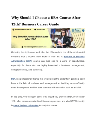 Why Should I Choose a BBA Course After 12th