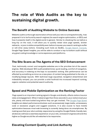 The role of Web Audits as the key to sustaining digital growth.