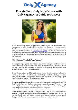Elevate Your OnlyFans Career with OnlyXagency A Guide to Success