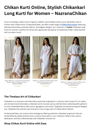 Chikan Kurti Online, Stylish Chikankari Long Kurti for Women – NazranaChikan