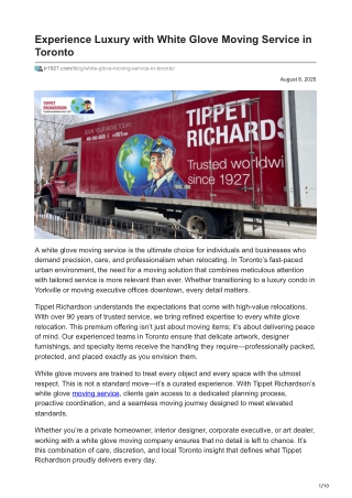 Experience Luxury with White Glove Moving Service in Toronto