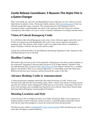 Coolie Release Countdown 5 Reasons This Rajini Film Is a Game-Changer