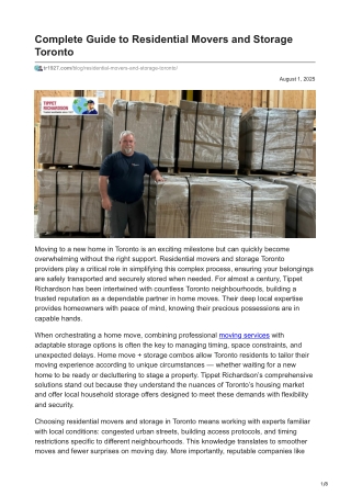 Complete Guide to Residential Movers and Storage Toronto