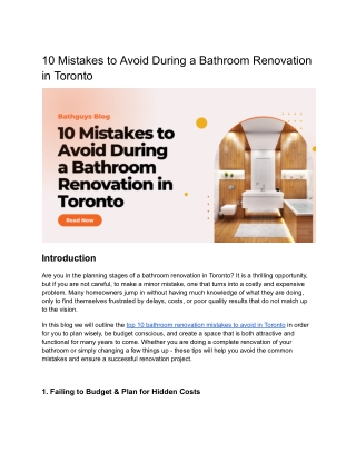 10 Mistakes to Avoid During a Bathroom Renovation in Toronto
