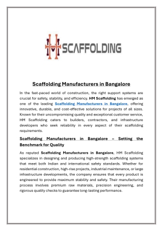 Scaffolding Manufacturers in Bangalore