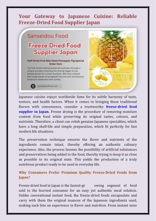 freeze-dried food supplier in Japan