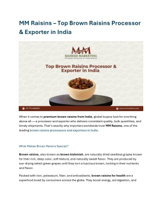 MM Raisins – Top Brown Raisins Processor & Exporter in India