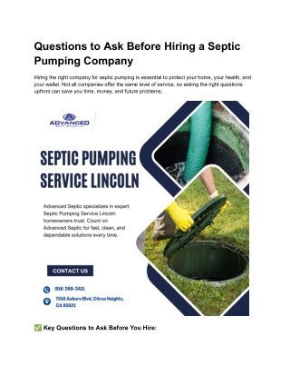 Questions to Ask Before Hiring a Septic Pumping Company