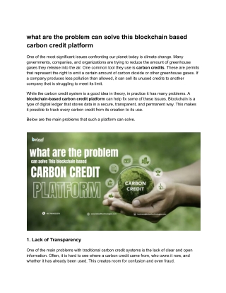 what are the problem can solve this blockchain based carbon credit platform