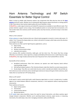 Horn Antenna Technology and RF Switch Essentials for Better Signal Control