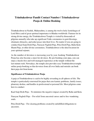 Trimbakeshwar Pandit Contact Number _ Trimbakeshwar Pooja & Online Booking